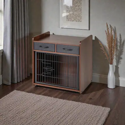 Front. Hivvago - Pet Crate Side Table Featuring Two Fabric Storage Bins.
