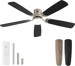 Sofucor - 52 Inch Flush Mount Ceiling Fan With Light and Remote Modern 3 Downrods Ceiling Fans for Bedroom Indoor Outdoor - Nickel