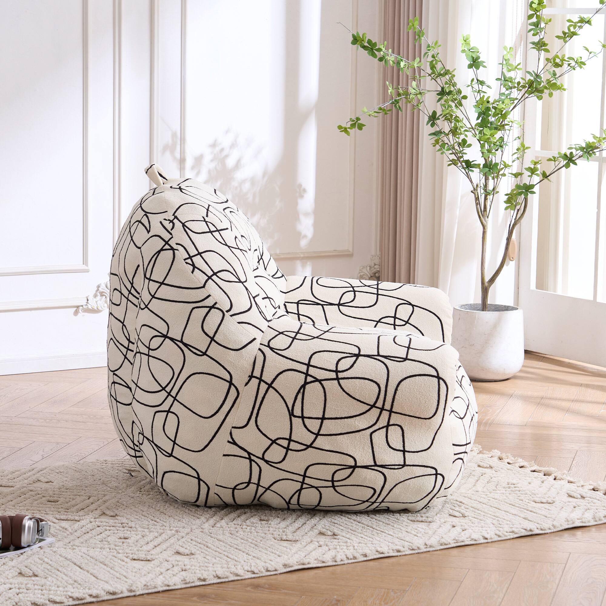 Left. FERPIT - FERPIT Lazy Sofa Chair Upholstery with High-Density Foam Plush Bean Bag Chair for Living Room Bedroom, White - White.