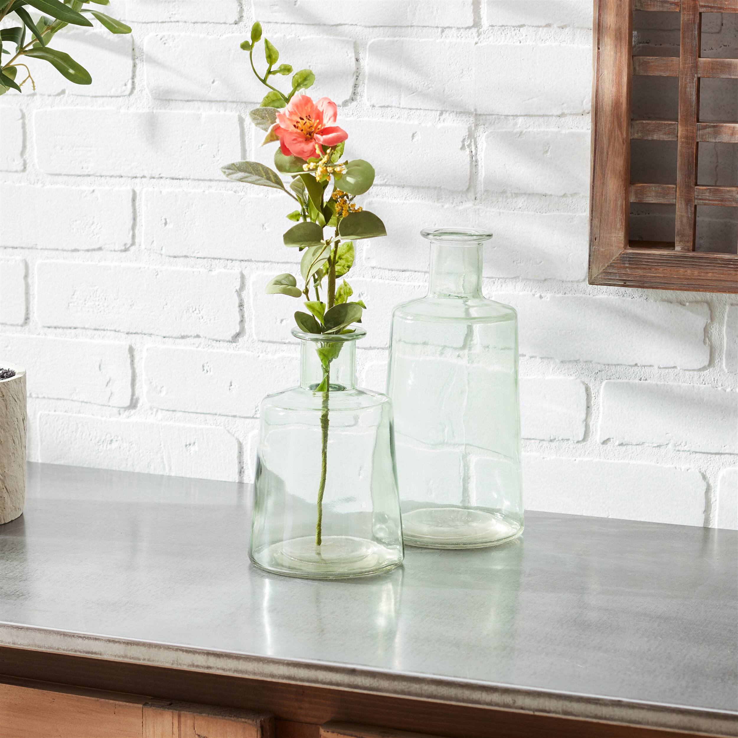 Angle. BreeBe - Sage Green Glass Bottle Vase (Set of 2) - Green.