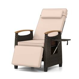 Costway - Patio Wicker Recliner Chair, Rattan Lounge Chair with Adjustable Backrest&Footrest - Mix Brown,Brown