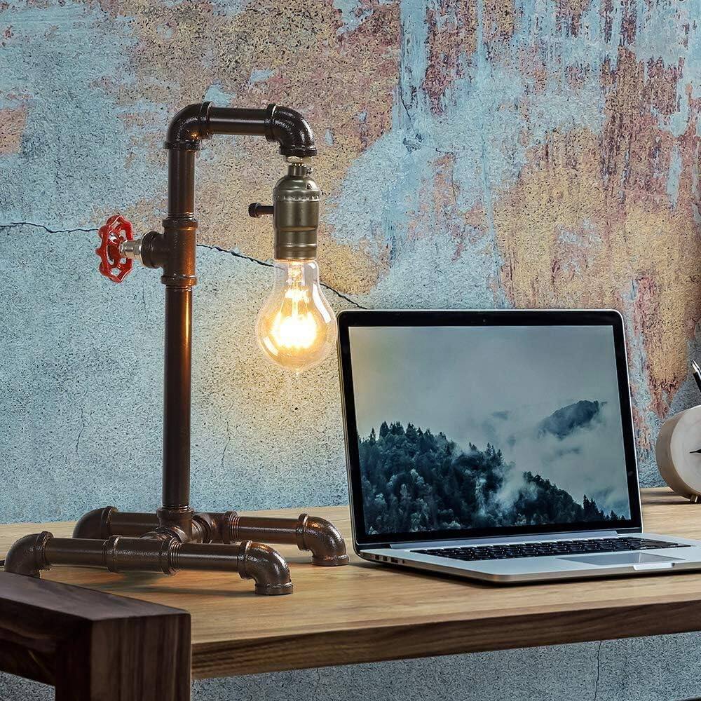 Alt View 2. Oumilen - 2 Pack Industrial Pipe Table Lamps – Vintage Steampunk Iron Desk Lamps with Rotary Switch, E26 Socket.