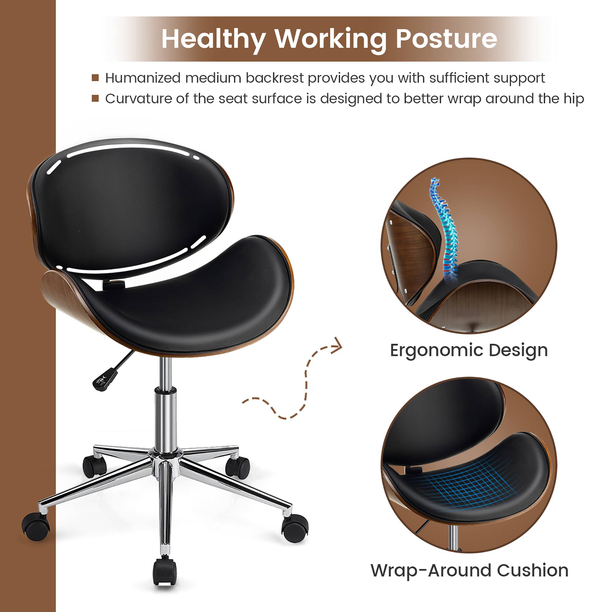 Costway Adjustable Leather Office Chair Swivel Bentwood Desk Chair with