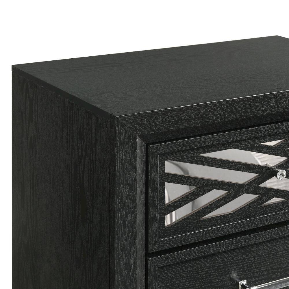 Alt View 4. FurniFact - Black 2 Drawer Nightstand – Solid Night Stand Black Wood Bedroom Chest - Black.