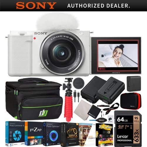 Bundle - Sony - ZV-E10 Mirrorless Alpha APS-C Vlog Camera Body + 16-50mm Zoom Lens White