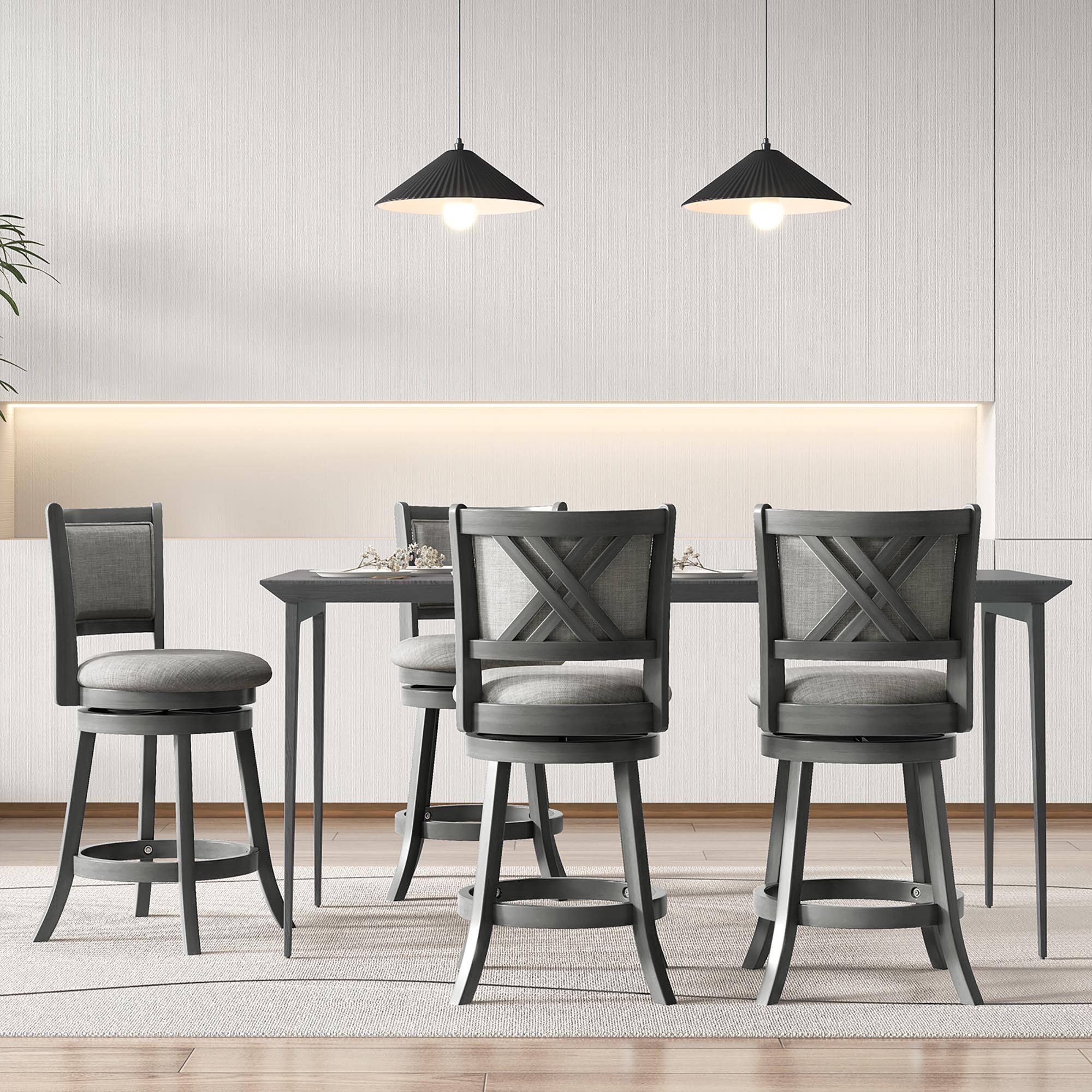 Alt View 7. Gymax - Gymax Swivel Bar Stools Set of 2 w/ Soft-padded Back & Seat Sturdy Wooden Frame - Grey.