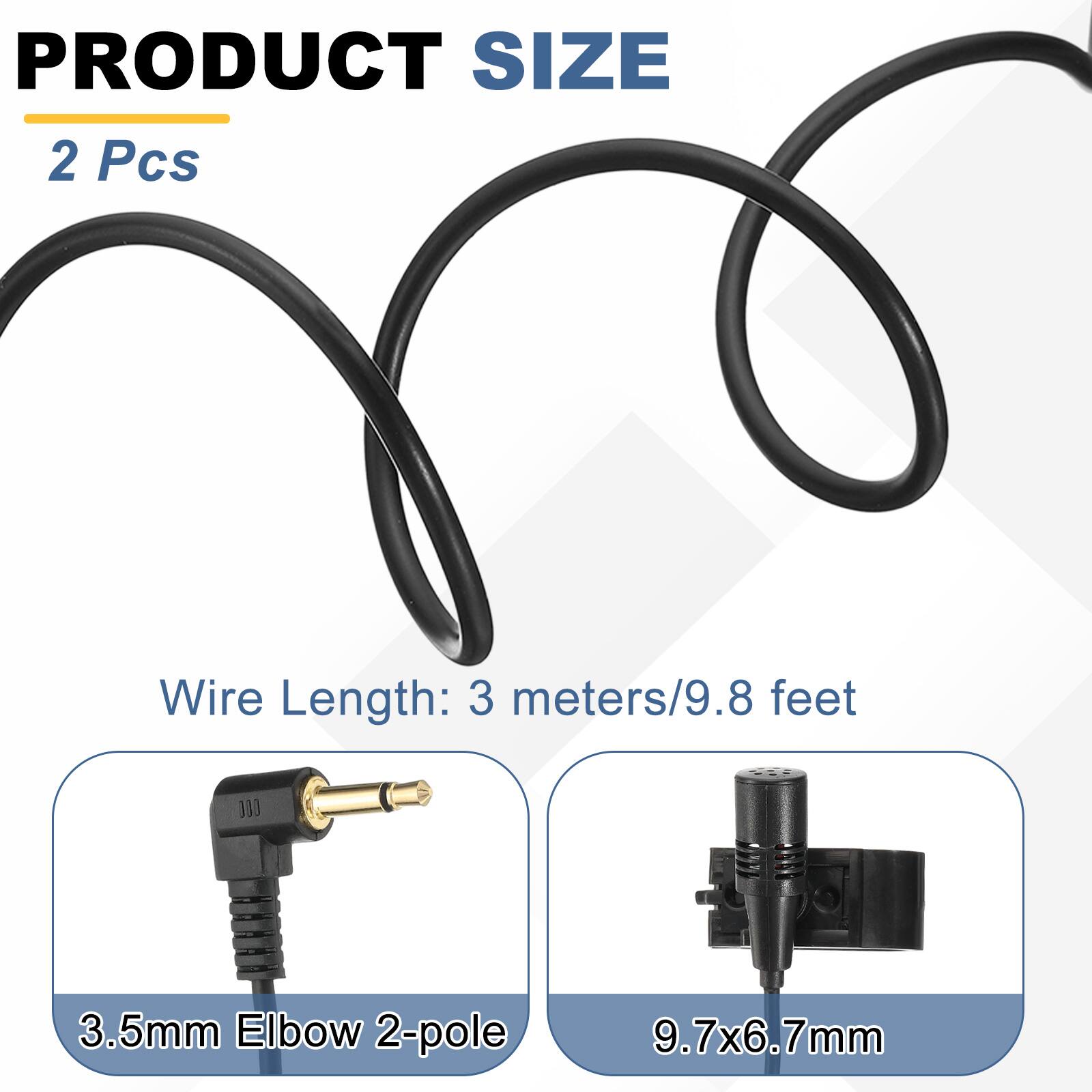 PRODUCT SIZE  
2 Pcs  

Wire Length: 3 meters/9.8 feet  

3.5mm Elbow 2-pole  
9.7x6.7mm