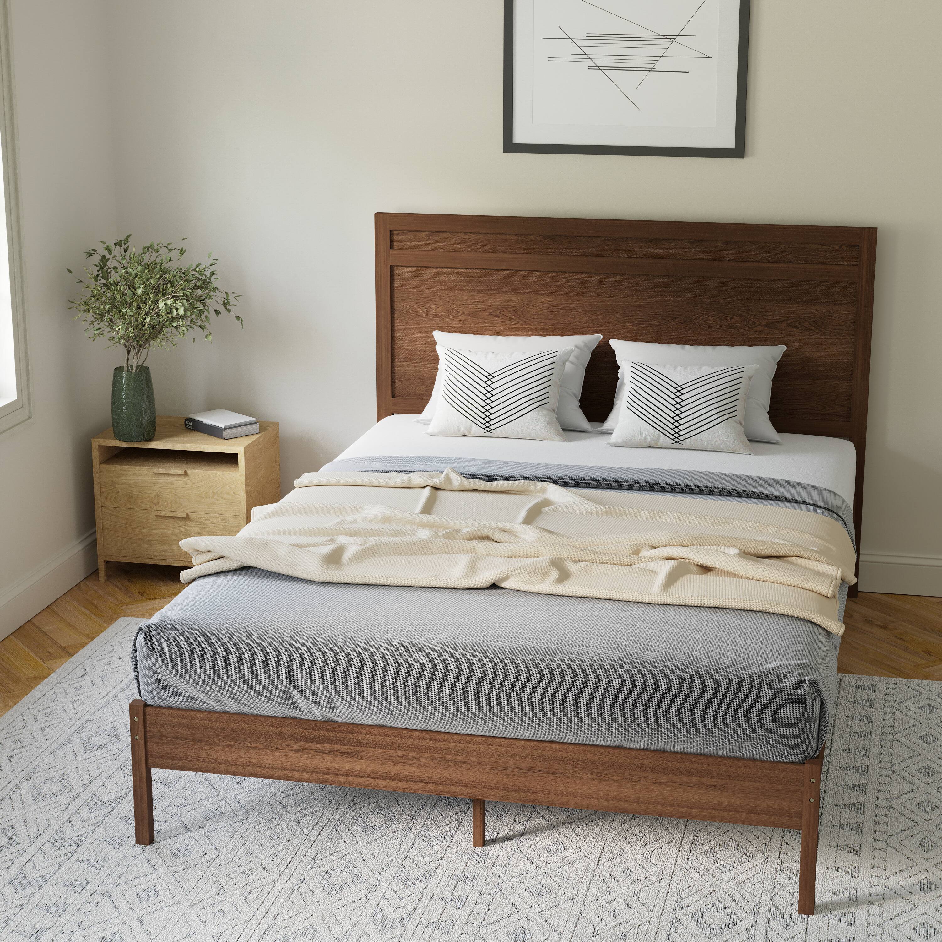 Alt View 3. Flash Furniture - Kingston Queen Size Solid Wood Platform Bed with Wooden Slats and Headboard, No Box Spring Needed, Brown - Brown.