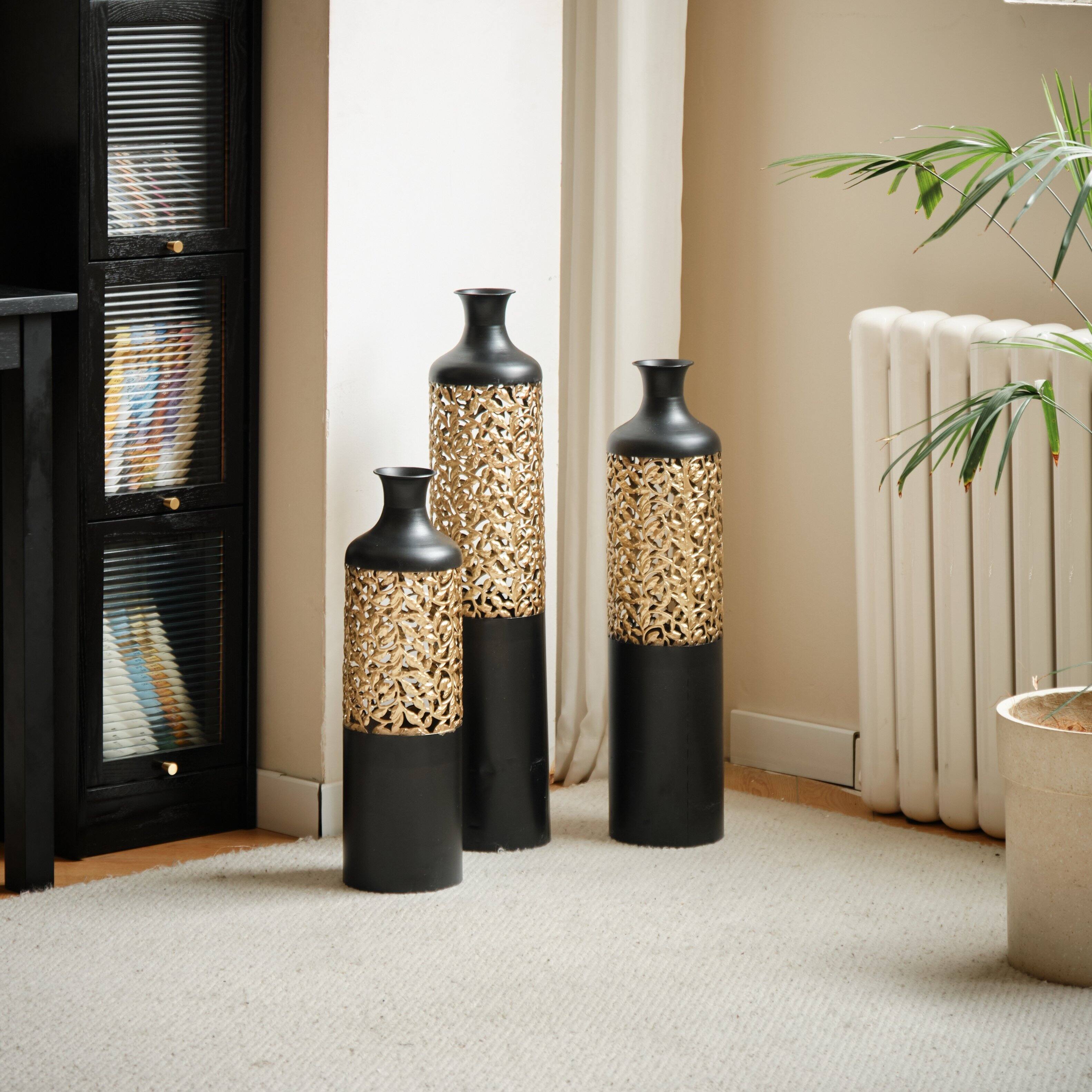 Alt View 1. Anysun - White Metal Floor Vases Set of 3 - Glazed Finish, 20.8in/24.8in/28.7in Height for Home Decor - Black.