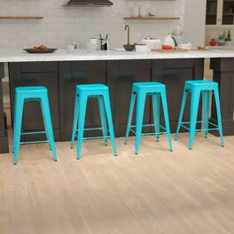Emma + Oliver - 4 Pack 30" High Metal Indoor Bar Stool - Stackable Stool - Teal