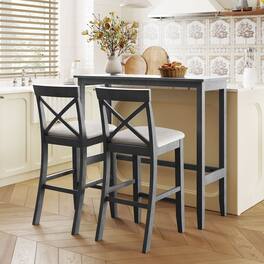 Loheer - Farmhouse 48-Inch Bar Height Dining Set, 3-Piece Table with 2 Chairs for Small Spaces, Gray Beige - Gray+Beige