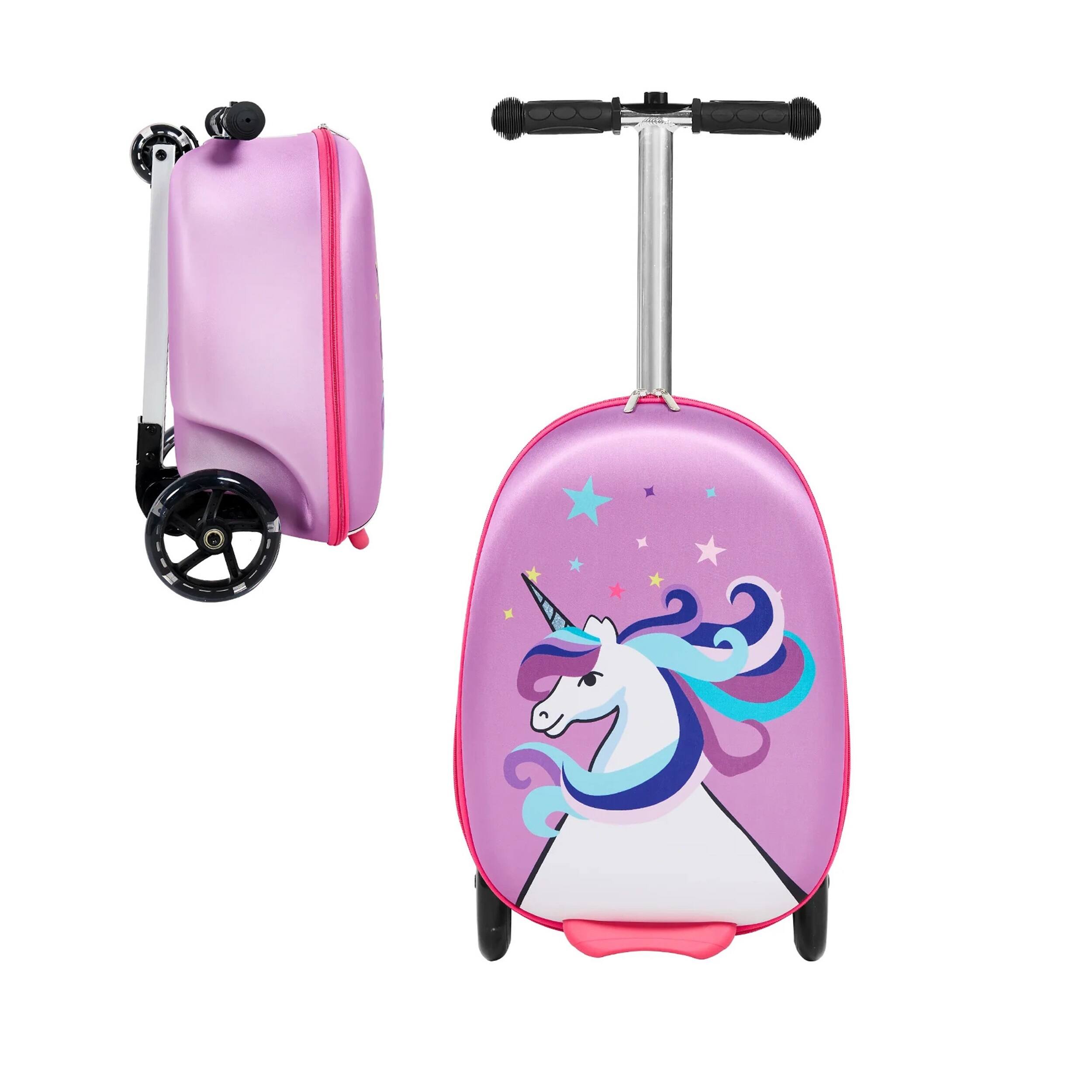 Front. GoPowerBike - GoPowerBike GoVoyage 3-Wheel Kids Luggage Scooter with Light-Up Wheels | Pink - Pink.