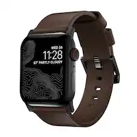 Nomad - Modern Leather Watch Strap for Apple Watch 44mm/45mm/49mm - Brown with black lugs - Front_Zoom