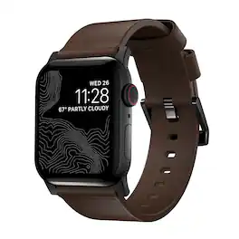 Nomad - Modern Leather Watch Strap for Apple Watch 44mm/45mm/49mm - Brown with black lugs