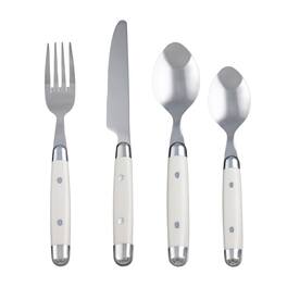 Dazzed Corner - Silverware Set, 16-Piece Flatware Set, Service for 4, 18/0 Stainless Steel, Dishwasher Safe - White