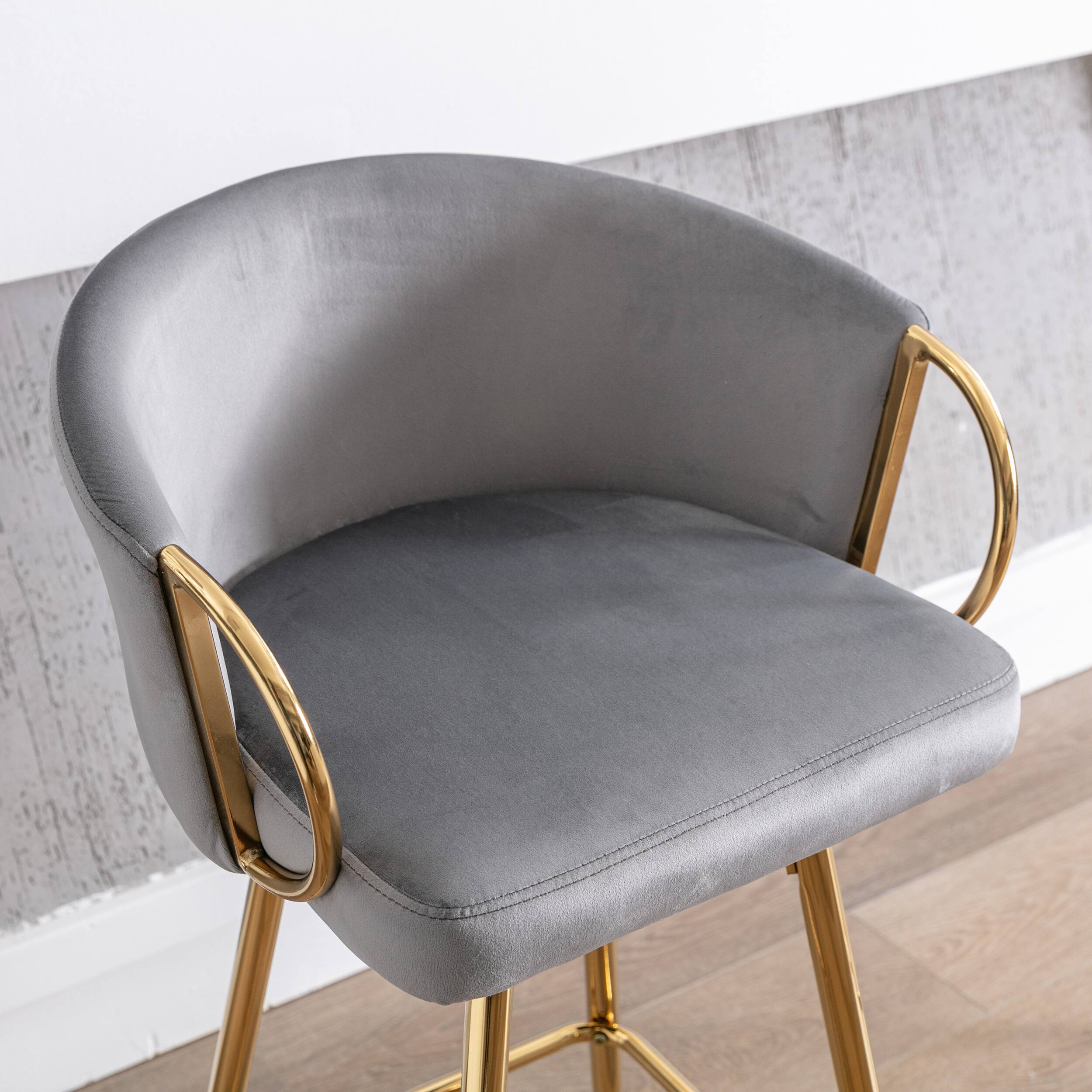 Alt View 6. APRILSOUL - 30 Inch Set of 2 Bar Stools Chrome Footrest Base Velvet Golden Leg Simple GRAY - Gray.