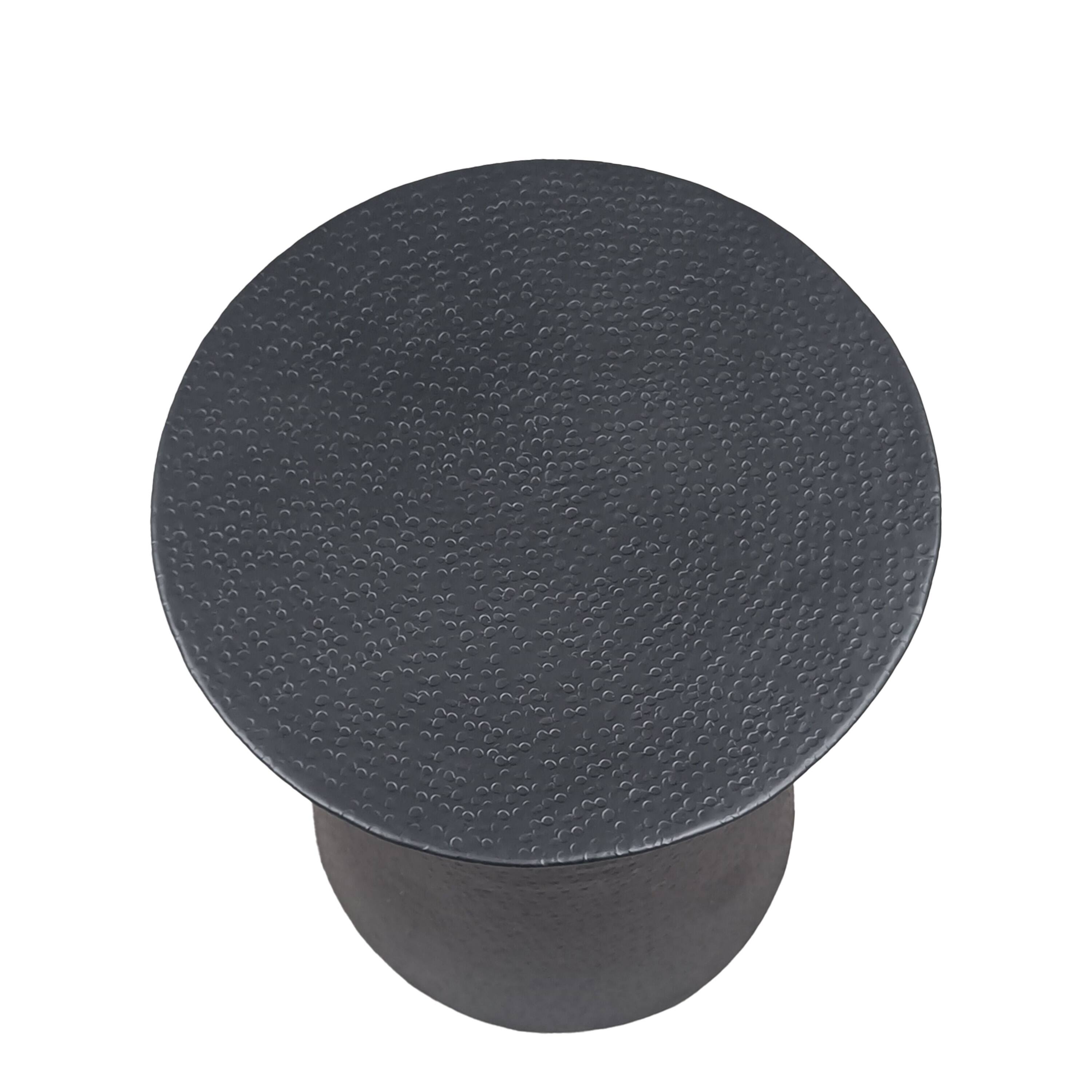 Alt View 3. Manhattan Lane - Josi 21 Inch Round Side End Table, Handcrafted Hammered Design, Drum Pedestal Aluminum Base - Black.