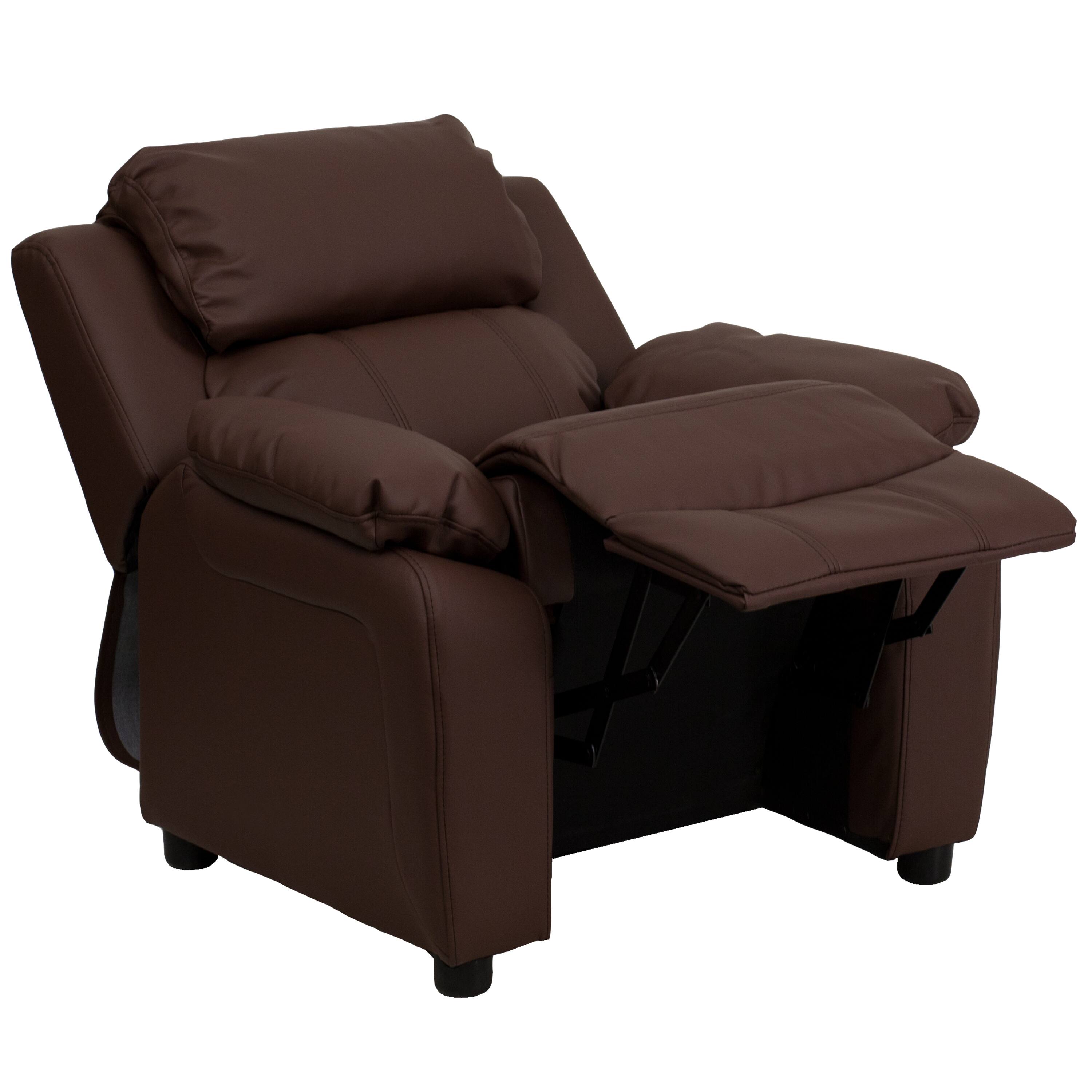 Alt View 9. Emma + Oliver - Deluxe Padded Contemporary Kids Recliner with Storage Arms - Brown LeatherSoft.