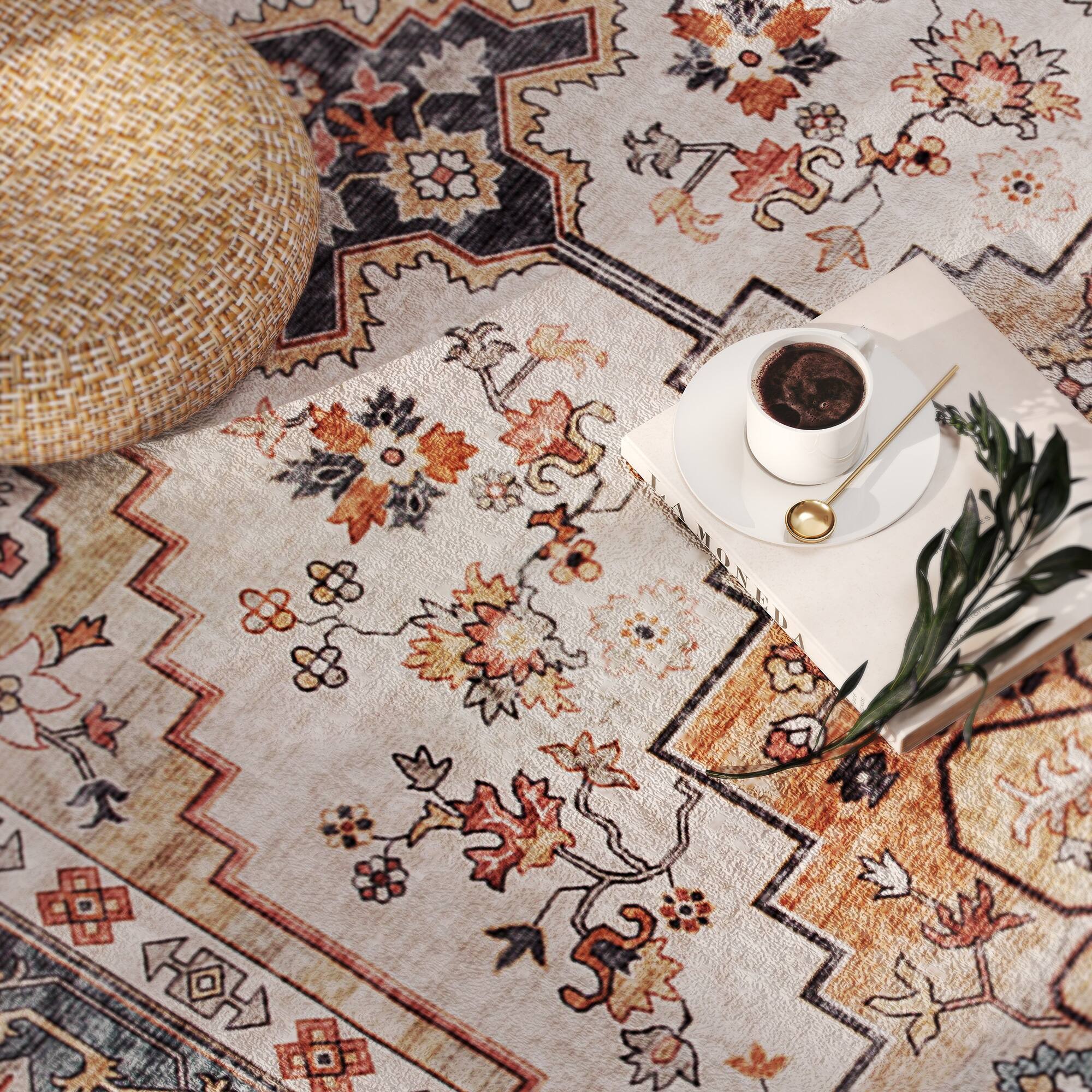 Alt View 8. Homcom - Rug 8x10, Machine Washable Rug, Non-Slip Boho Print Pattern Medallion Carpet for Living Room, Bedroom - Tawny brown.