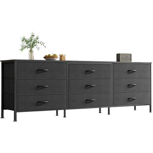 Hirose Alice - 9 Drawer Dresser 47 Inch Tv Stand For 50 55 Entertainment Center With Drawers Fabric Chest Of Bedroom Closet P - Black-11.7"D x 47.2"W x 26.8"H (9 Drawers)