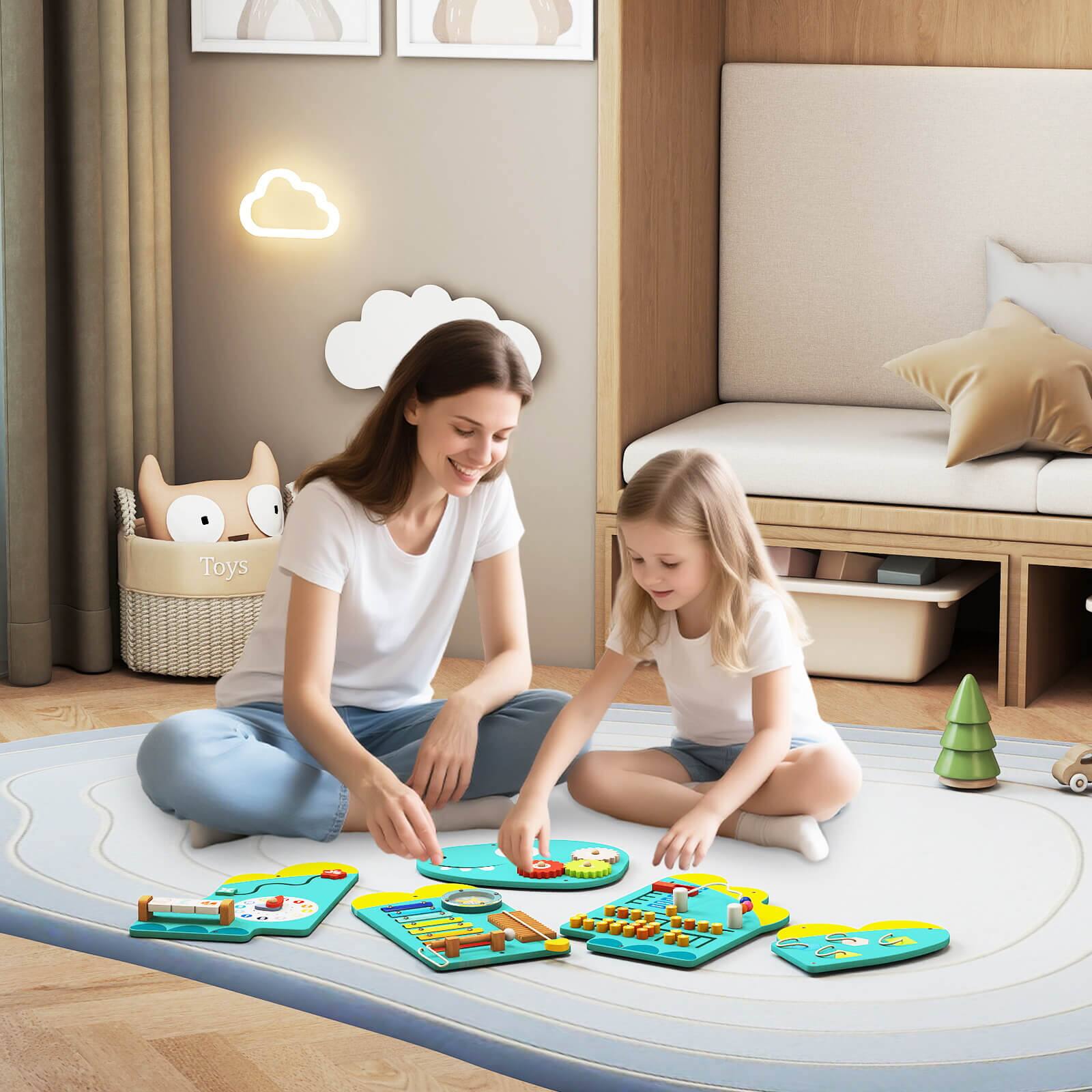 Alt View 2. Costway - Costway 11-in-1 Dinosaur Activity Wall Busy Board Panels for Education Early Development - Green.