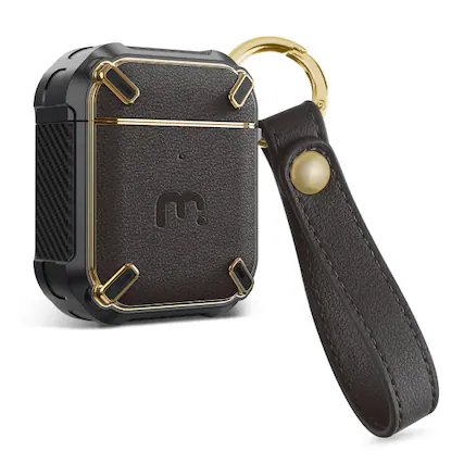 Front. Mybat Pro - MyBat Pro Leather Armor Series Case for Apple AirPods with Wireless Charging Case - Black / Black - Black.