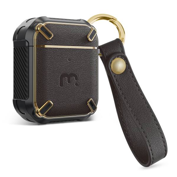 Mybat Pro - Leather Armor Series Case for Apple AirPods with Wireless Charging Case - Black