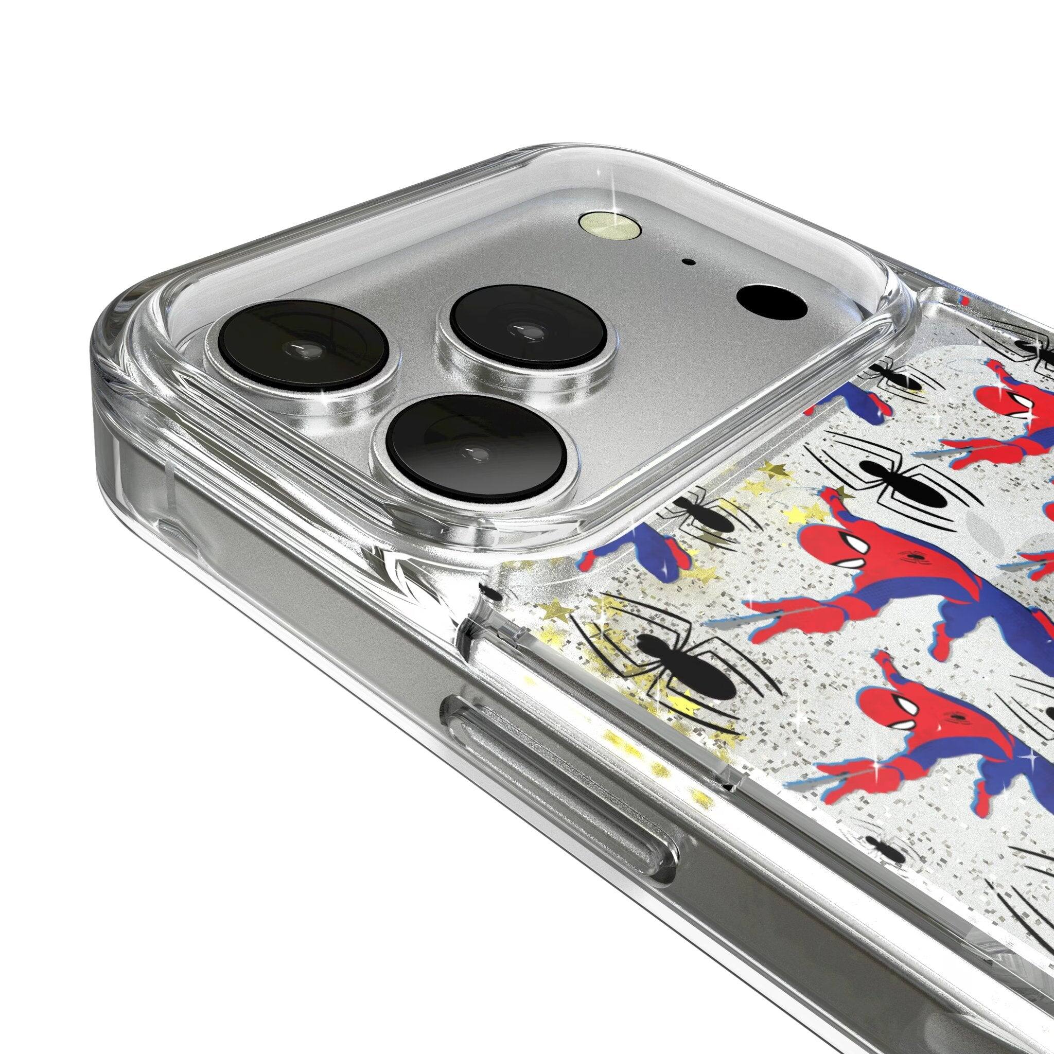 Left. Keyscaper - Marvel Pattern Glitter Phone Case - Apple iPhone 17 Pro Max - Spider-Man.