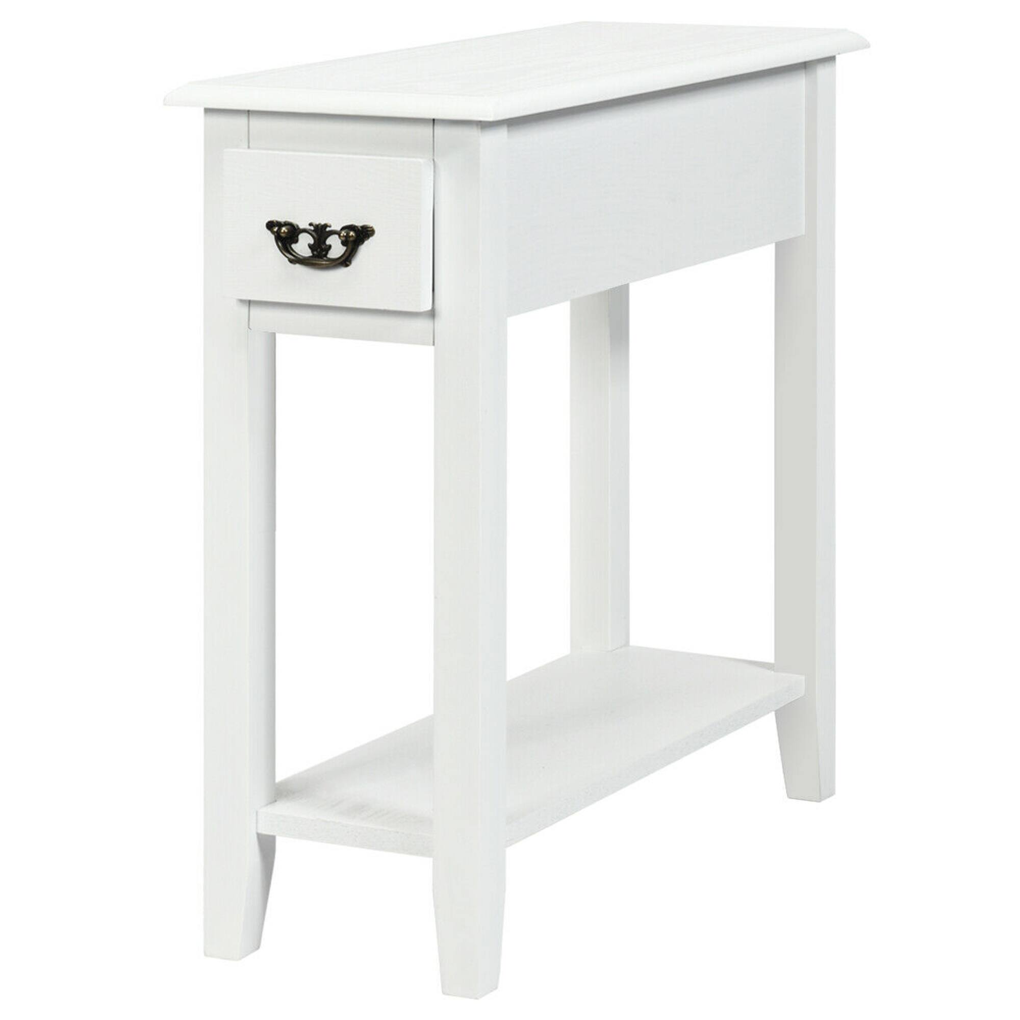 Alt View 5. Gymax - Gymax 2 Tier End Bedside Sofa Side Table Narrow Nightstand w/Drawer &Shelf White - White.