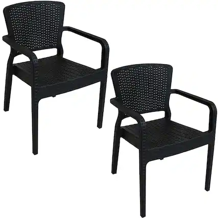 Front. Sunnydaze - Segonia Plastic Stackable Dining Armchair - Set of 2 - Black.
