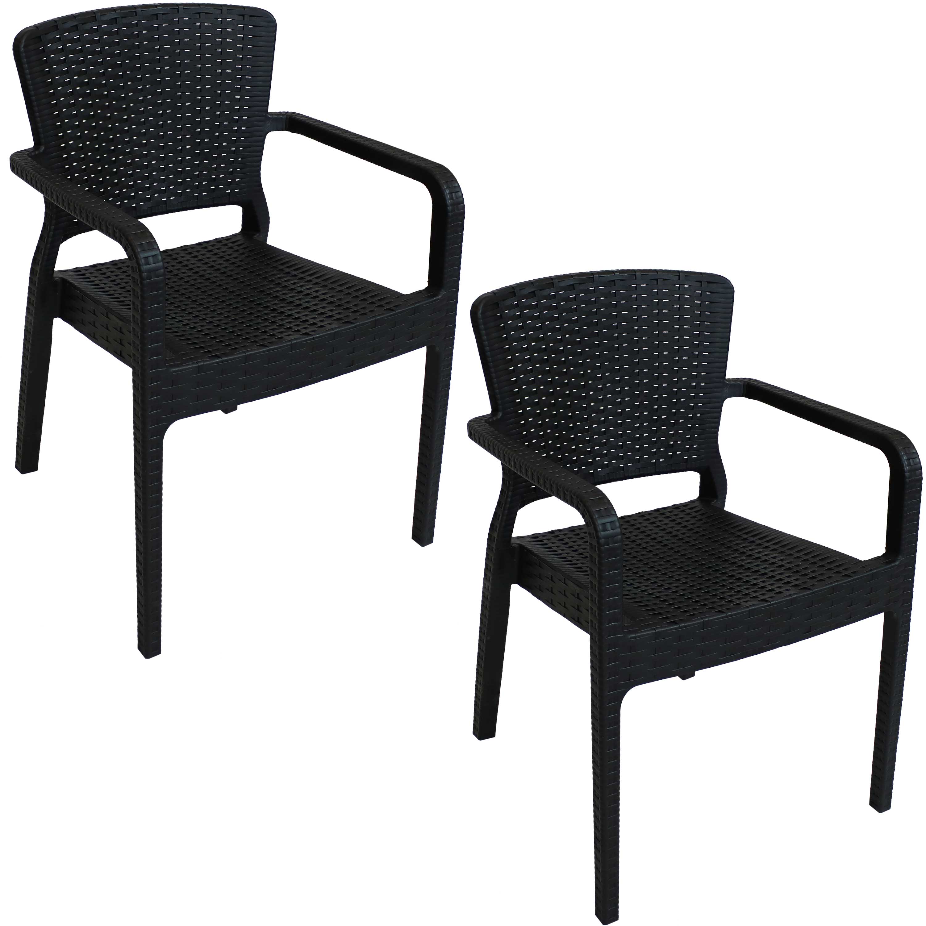 Front. Sunnydaze - Segonia Plastic Stackable Dining Armchair - Set of 2 - Black.