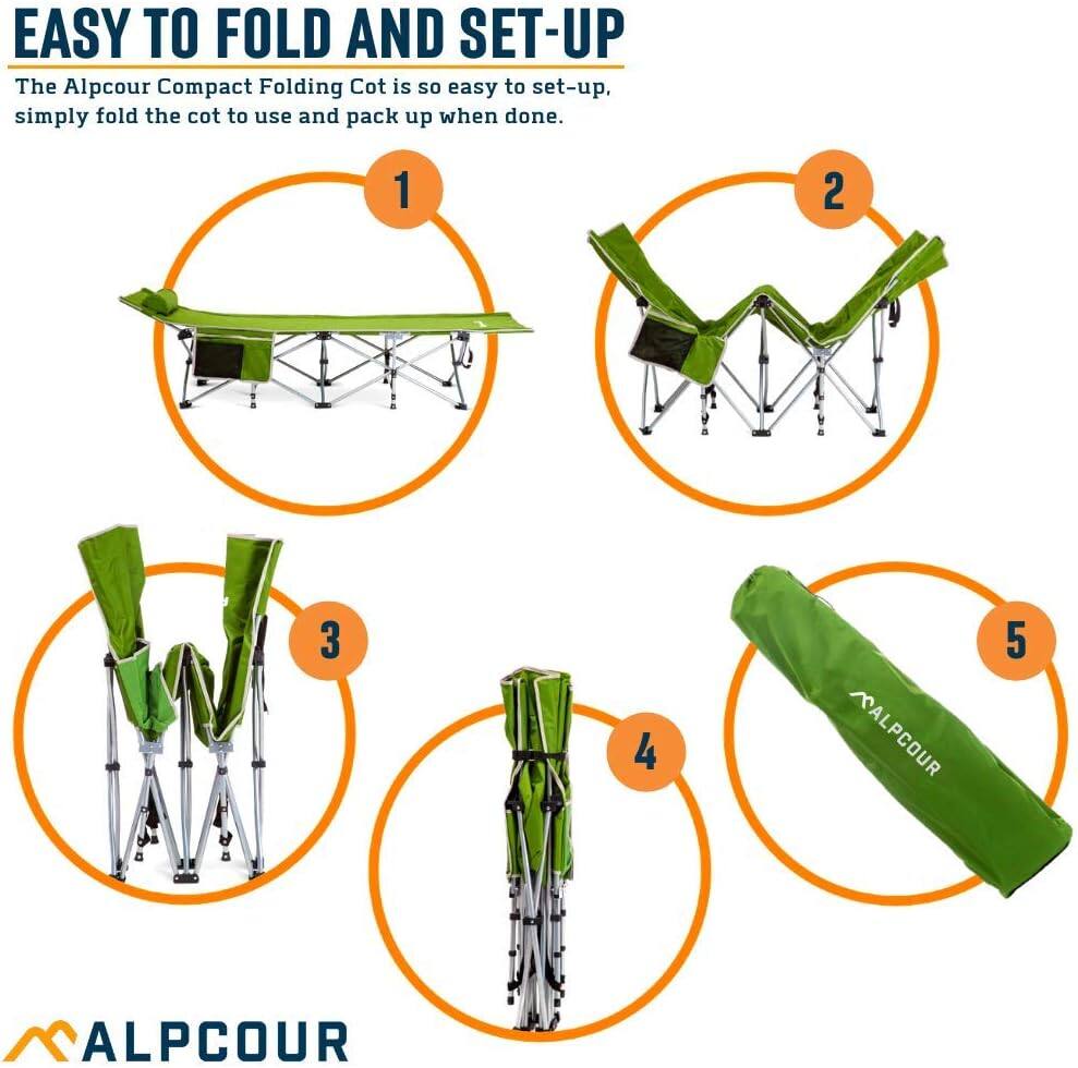 The text on the image can be grouped and corrected as follows:

---

**EASY TO FOLD AND SET-UP**

The Alpcour Compact Folding Cot is so easy to set-up. Simply fold the cot to use and pack up when done.

1. The Alpcour Compact Folding Cot is so easy to set-up. Simply fold the cot to use and pack up when done.

2. The Alpcour Compact Folding Cot is so easy to set-up. Simply fold the cot to use and pack up when done.

3. The Alpcour Compact Folding Cot is so easy to set-up. Simply fold the cot to use and pack up when done.

4. The Alpcour Compact Folding Cot is so easy to set-up. Simply fold the cot to use and pack up when done.

5. The Alpcour Compact Folding Cot is so easy to set-up. Simply fold the cot to use and pack up when done.

---

**ALPCOUR**