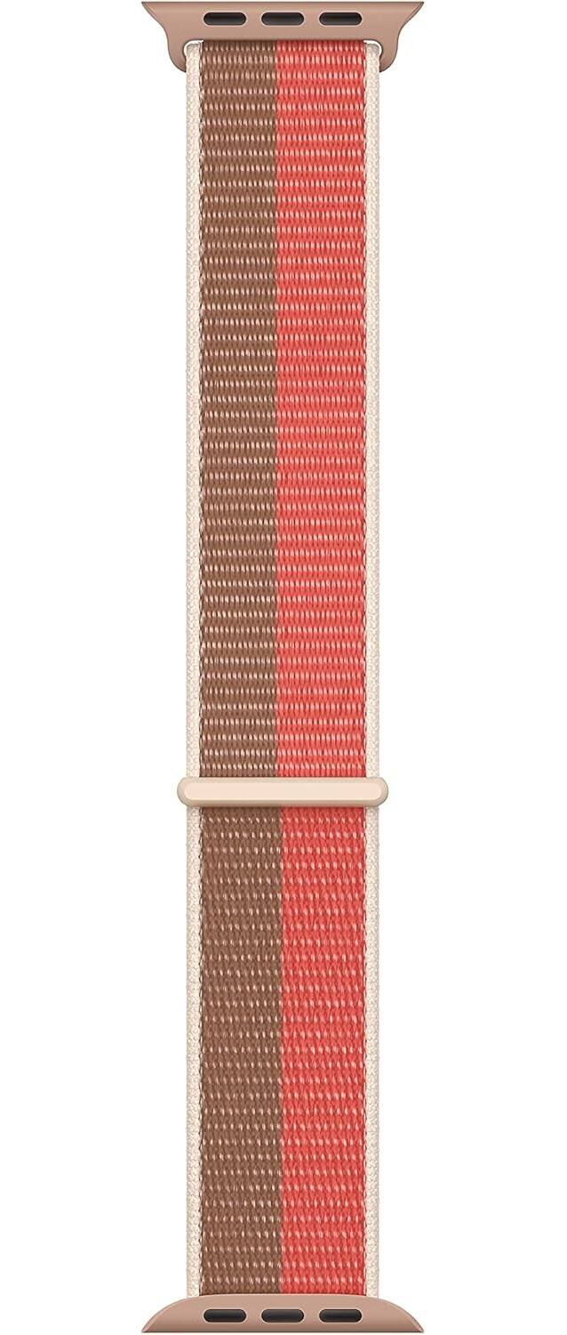 Front. Apple - Apple Watch Band - Sport Loop (45mm) - Pink Pomelo/Tan - Regular - Pink.