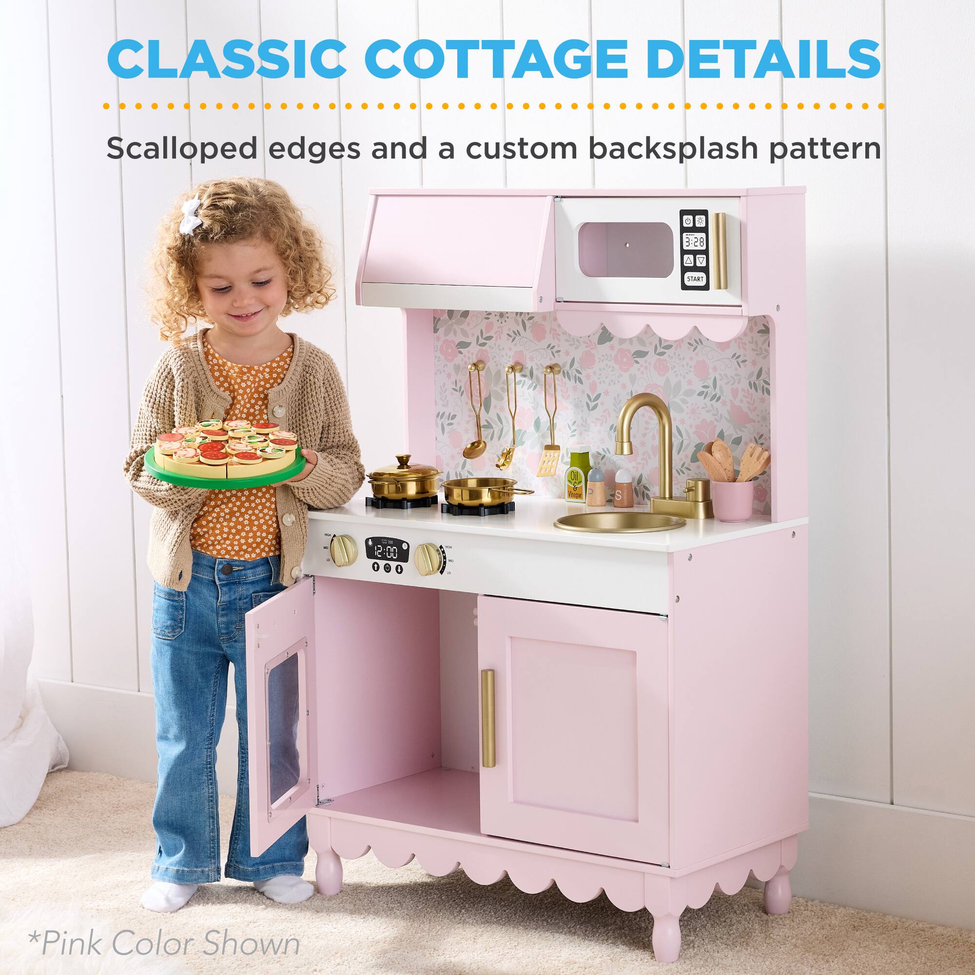 CLASSIC COTTAGE DETAILS  
Scalloped edges and a custom backsplash pattern  

*Pink Color Shown