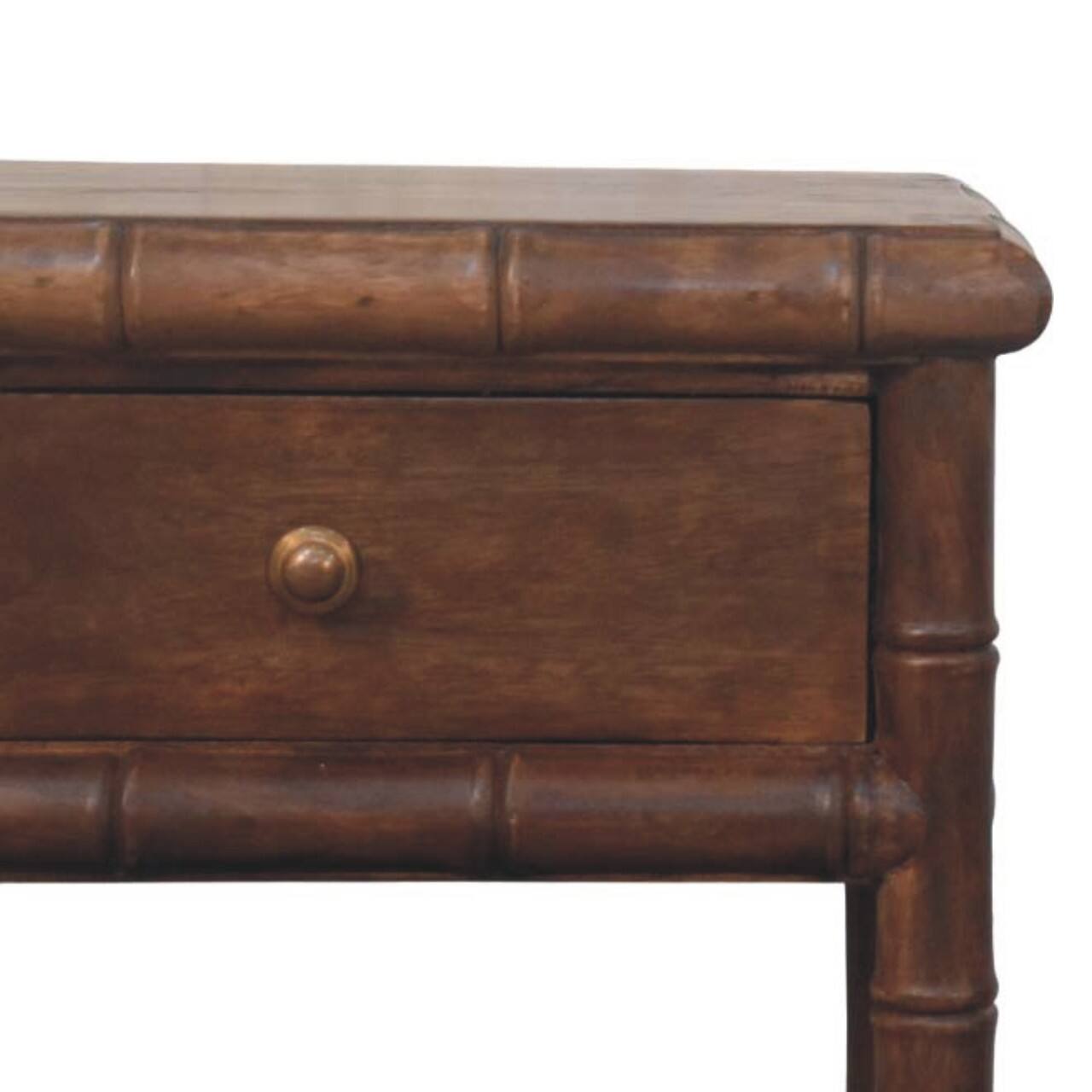 Back. Artisan Furniture - Artisan Furniture Solid Wood Bamboo Carved Bedside Table, 1 Drawer, Brown - Brown.