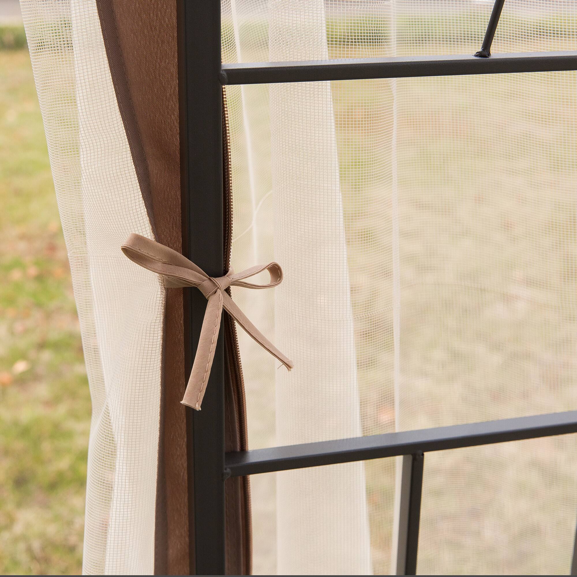 Alt View 5. Outsunny -  10' x 10' Metal Patio Gazebo, Double Roof Outdoor Gazebo Canopy Shelter with Tree Motifs Corner Frame - Black and Brown.