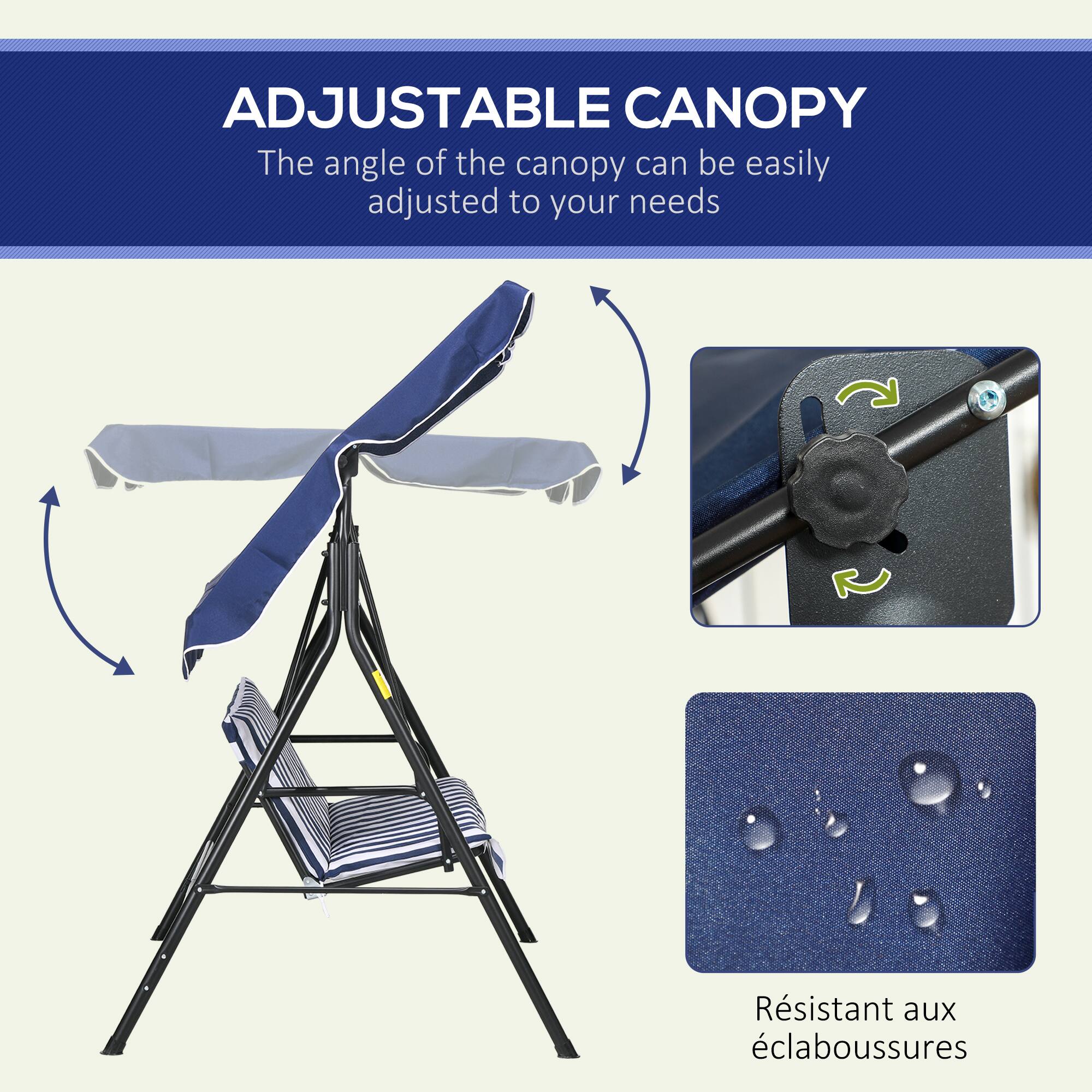 ADJUSTABLE CANOPY  
The angle of the canopy can be easily adjusted to your needs  

Résistant aux éclaboussures
