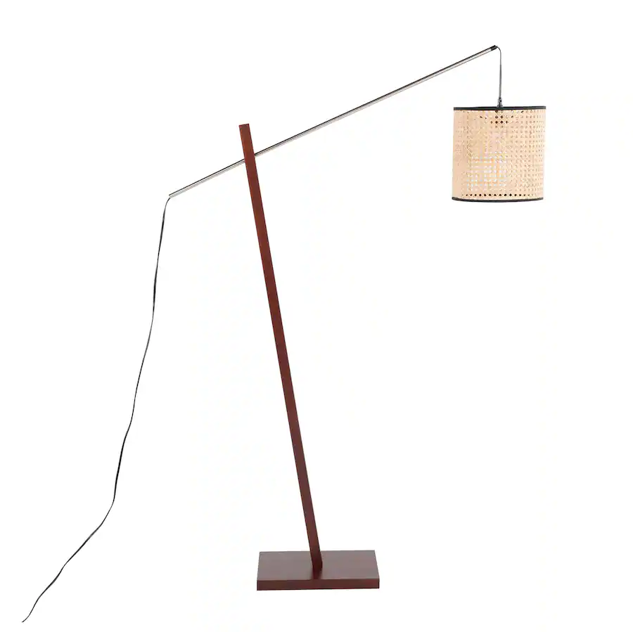 Loheer Contemporary Floor Lamp Wood Satin Nickel Rattan Shade 60 Inch ...