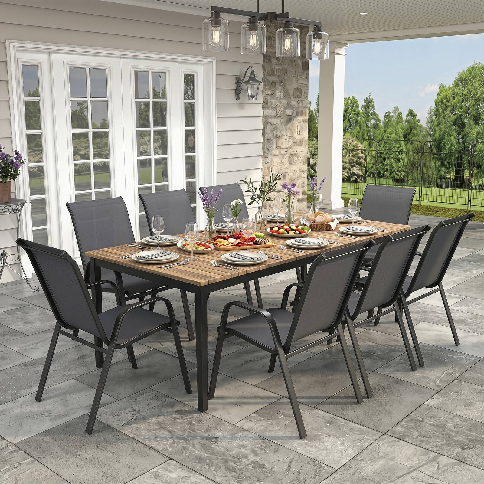 Alt View 5. Gymax - Gymax Set of 2 Patio Dining Chairs Stackable Armrest Space Saving Garden Black & Gray - Gray.