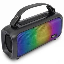 Pyle - Portable Bluetooth Speaker with RGB Lights, Bass Boost, TWS, USB, AUX, FM Radio, 7H Battery - Black