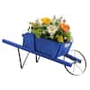 Front. Costway - Wooden Wagon Planter Decorative Indoor/Outdoor Rustic Flower Cart with Wheel - Blue.