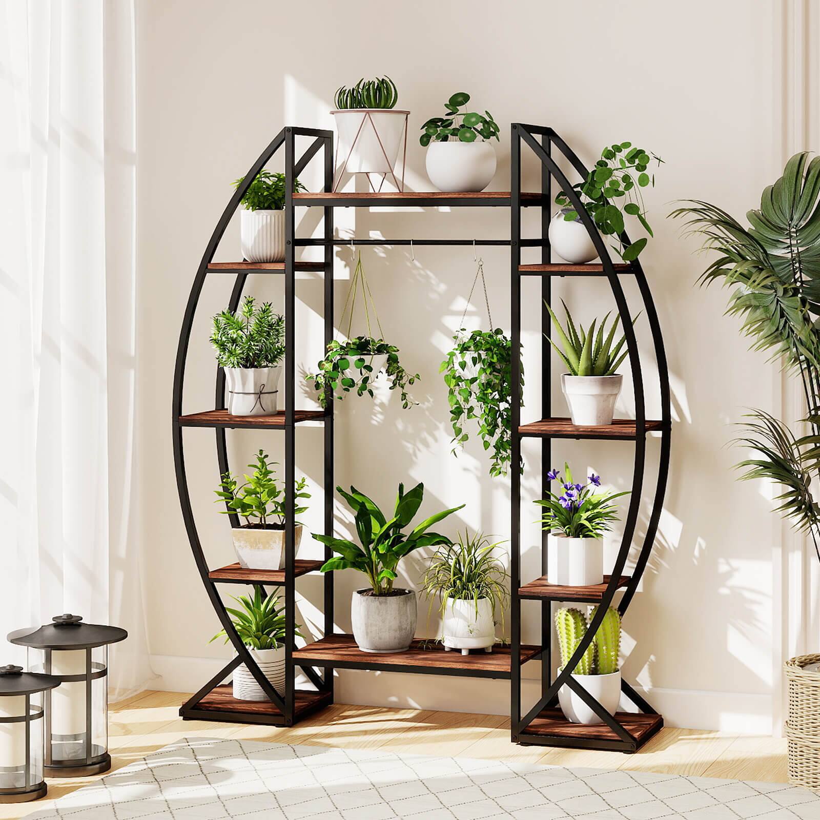 Alt View 4. Costway - Costway 63" Tall 10-Tier Indoor Plant Stand with Grow Lights for Multiple Plants Balcony - Brown.