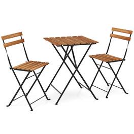SlickBlue - Outdoor 3-Piece Acacia Wood Bistro Set with Slatted Seats and Tabletop - Brown