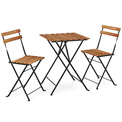Front. SlickBlue - Outdoor 3-Piece Acacia Wood Bistro Set with Slatted Seats and Tabletop - Brown.