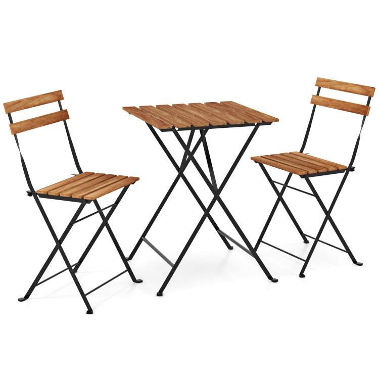 Front. SlickBlue - Outdoor 3-Piece Acacia Wood Bistro Set with Slatted Seats and Tabletop - Brown.