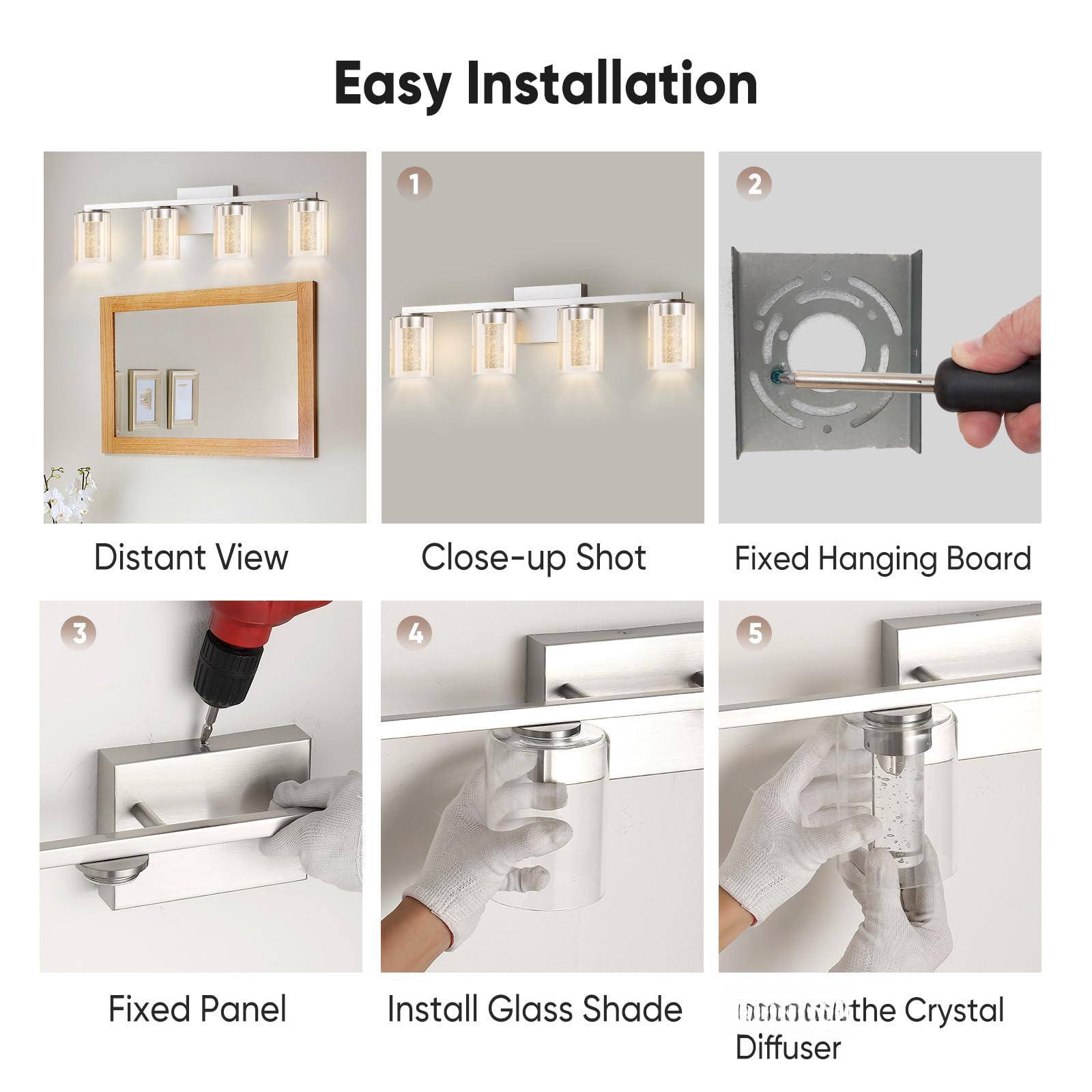 Easy Installation

1. Distant View
2. Close-up Shot
3. Fixed Hanging Board
4. Fixed Panel
5. Install Glass Shade
6. Install the Crystal Diffuser