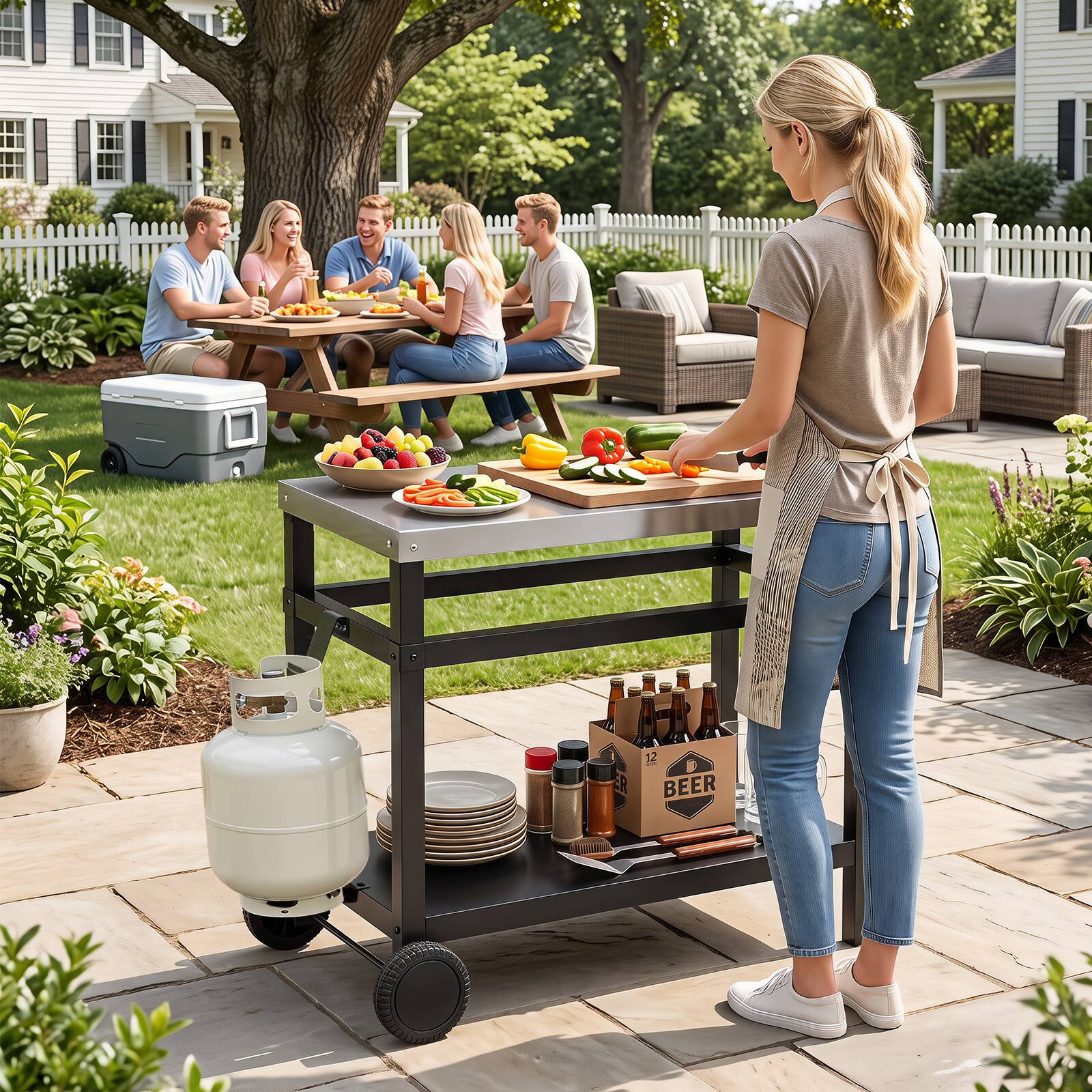 Alt View 1. Gymax - Gymax Double-Shelf Grill Table w/Tank Holder Side Handle 34'' x 20'' Stainless Steel Top - Black.