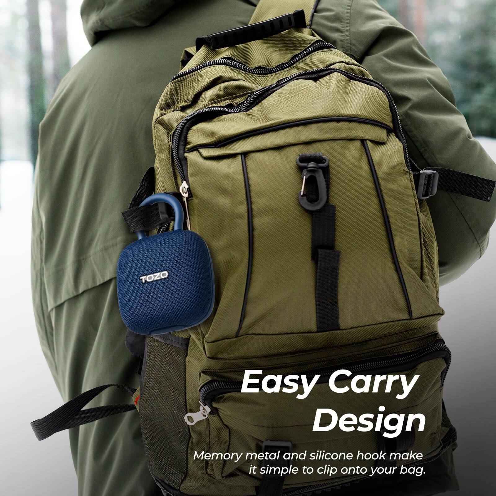 TOZO Easy Carry Design  
Memory metal and silicone hook make it simple to clip onto your bag.