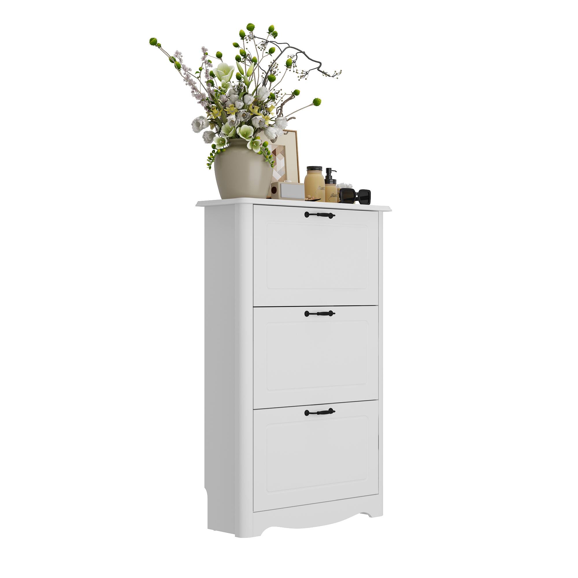 Angle. Famapy - Famapy European - Style 3 Flip - Down Drawers Shoe Cabinet - White.