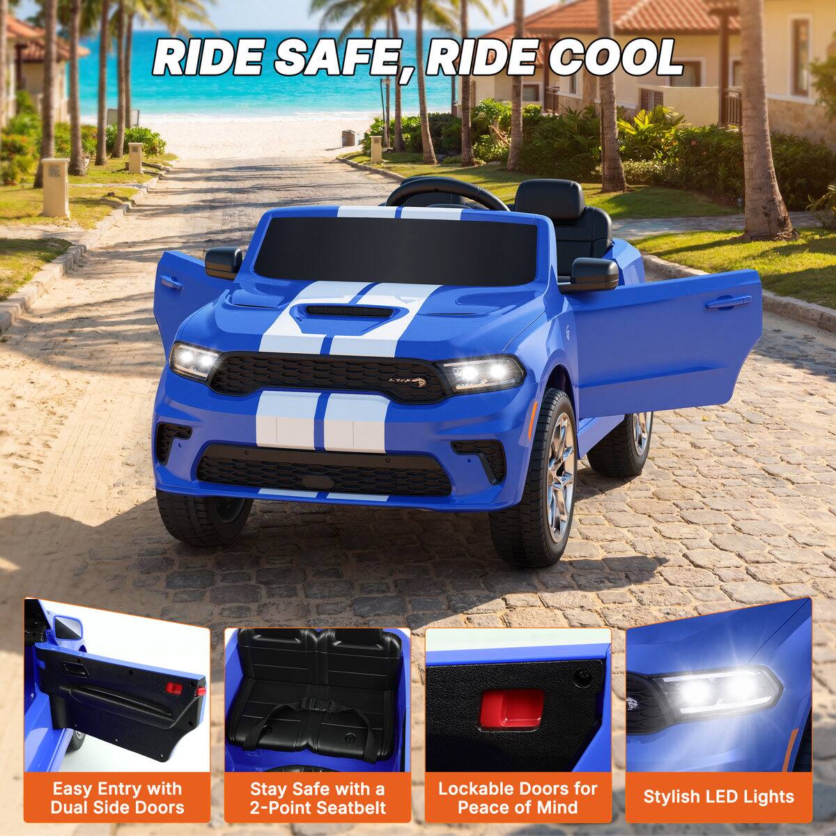 RIDE SAFE, RIDE COOL

- Easy Entry with Dual Side Doors
- Stay Safe with a 2-Point Seatbelt
- Lockable Doors for Peace of Mind
- Stylish LED Lights